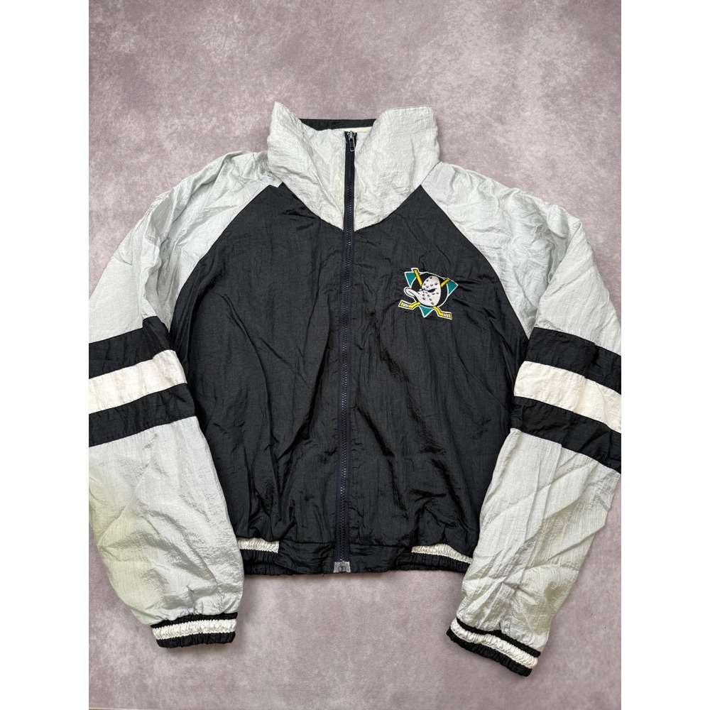VTG 90s Locker Line‎ Mighty Ducks NHL Jacket Windbreaker Colorblock Logo Adult L